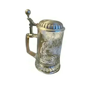 COPY - Vintage 1980s ALWE German Etched Beer Stein Golf Theme Pewter Lid